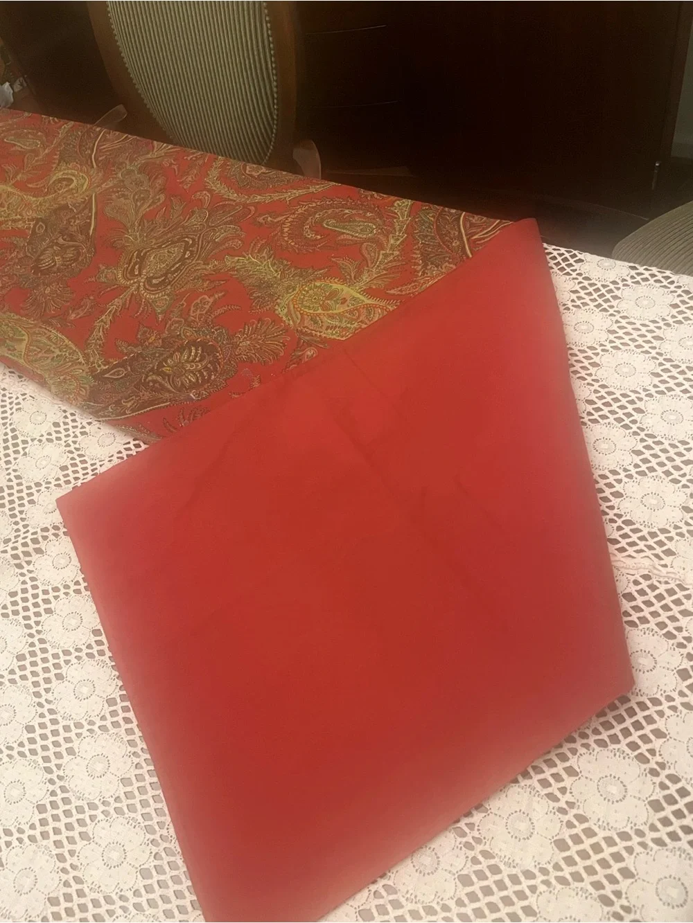 Pottery Barn Red Paisley Accent table Runner with Gold Trim